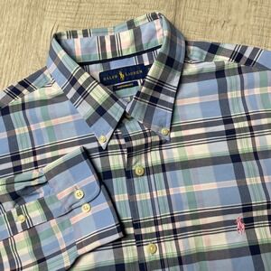 Ralph Lauren Performance Mens XL Plaid Button Down Shirt Blue Green Pink Pony